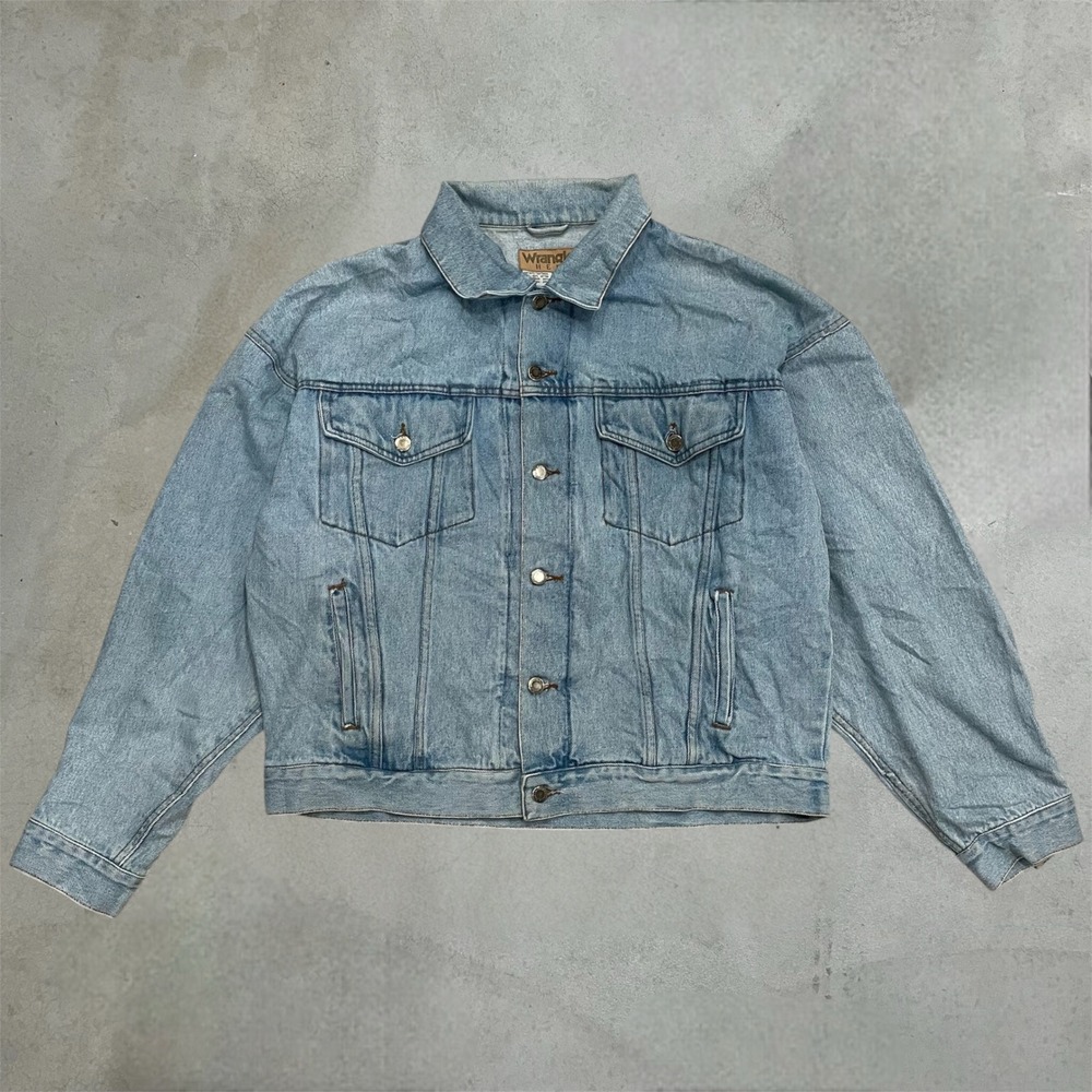 Vintage Wrangler Denim Jacket Mens L Light Wash Trucker 21153 Cotton